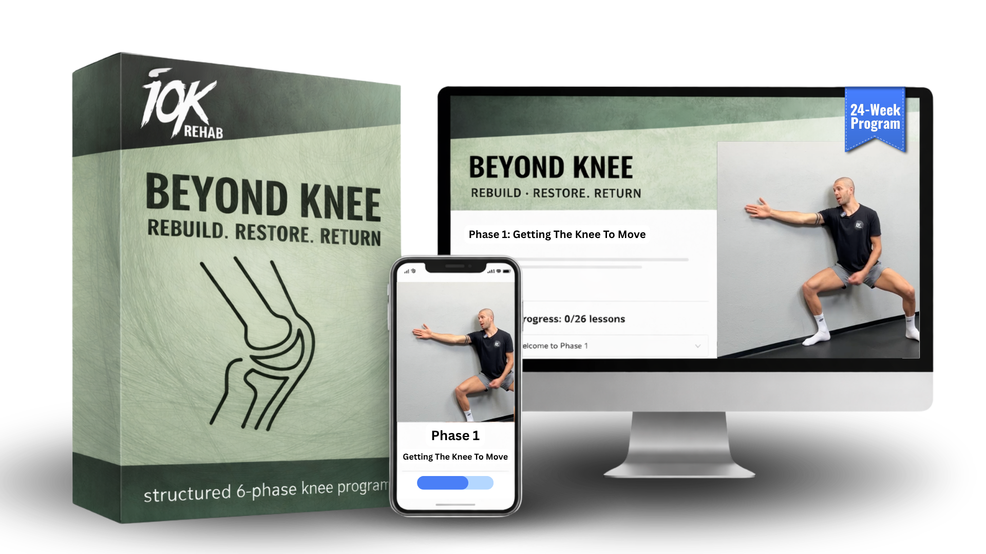 Beyond Knee 24-week program shown on box, desktop and mobile